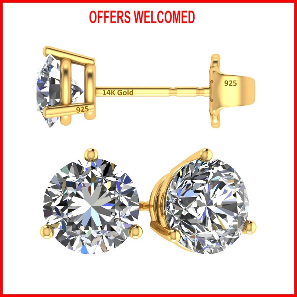 14k Gold Post & Sterling Silver Swarovski Zirconia Stud Earrings